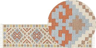 Kelim Teppich Baumwolle mehrfarbig 80 x 300 cm geometrisches Muster Kurzflor ATAN