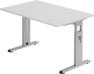 bümö® Stabiler Schreibtisch höhenverstellbar 120 x 80 cm | Bürotisch in Grau | Büroschreibtisch mit Höheneinstellung | Tisch für Büro in 9 Größen & 7 Dekoren