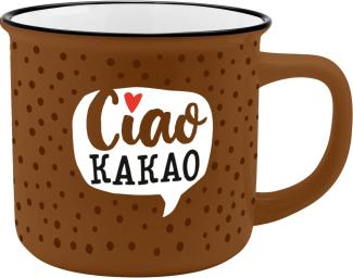 GRUSS & CO Becher Motiv "Ciao Kakao" | New Bone China Porzellan, Emaille-Optik, 35 cl | Geschenk, Frühstück | 48501