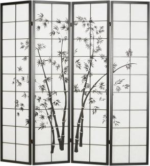 Homestyle4u Paravent 4-tlg., Bambusmuster schwarz, Holz schwarz / Reispapier weiß, 176 x 179 cm