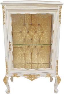 Casa Padrino Barock Vitrine Weiß / Creme / Gold - Handgefertigter Massivholz Vitrinenschrank mit Glitzersteinen und Marmorplatte - Wohnzimmer Möbel im Barockstil - Barock Möbel