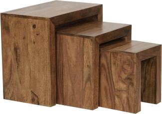 Wohnling 3er Set Satztisch Massiv-Holz Wohnzimmer-Tisch