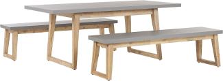 Gartenmöbel Set Beton Akazienholz grau Tisch mit 2 Bänken ORIA