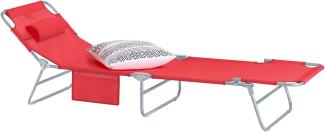 SoBuy® OGS35-R Gartenliege Sonnenliege Relaxliege mit Seitentasche Liegestuhl klappbar, rot, BHT ca. 195x58x63cm