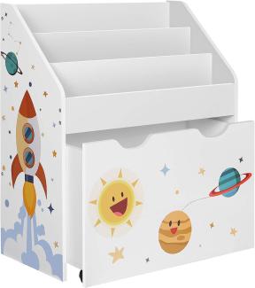 SONGMICS Spielzeugregal, Bücherregal für Kinder, Kinderzimmerregal mit 3 Fächern und herausziehbarer Spielzeugkiste mit Rollen