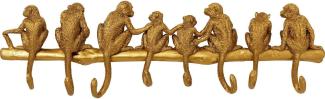 Kare Design Wandgarderobe Monkey, Gold, Garderobenleiste mit 8 Haken, Affen Motiv, 22x70x6 cm (H/B/T)