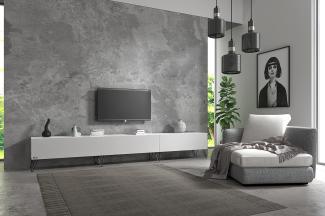 Wuun® TV-Board Lowboard Wohnwand TV-Bank Somero / 300cm (3 x 100cm) / Weiß-Matt/Haarnadel Schwarz
