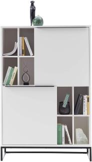 Robas Lund Highboard weiß matt, Wohnzimmerschrank mit Metallkufengestell, BxHxT 100x149x40 cm
