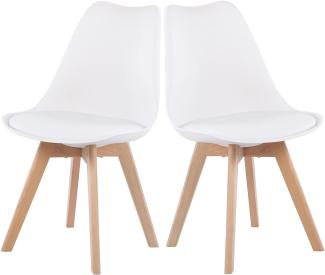 EGGREE 2er Set Esszimmerstühle mit Massivholz Buche Bein SGS Geprüfter, Retro Design Gepolsterter Stuhl Küchenstuhl Holz, Weiß