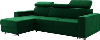 MEBLINI Schlafcouch mit Bettkasten - VOSS - 242x168x79cm Links - Grün Samt - Ecksofa mit Schlaffunktion - Sofa mit Relaxfunktion und Kopfstützen - Couch L-Form - Eckcouch - Wohnlandschaft