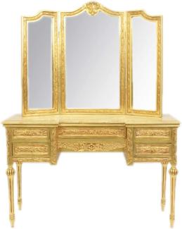Casa Padrino Barock Schmink Konsole mit Spiegel Gold 120 x 40 x H155 cm - Schlafzimmer Spiegelkonsole mit Schubladen