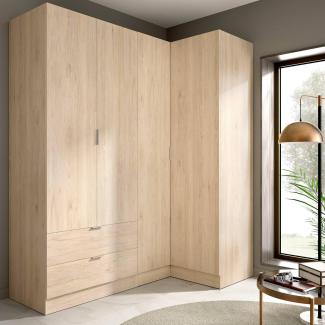 Dmora Sillara, Eckschrank für Schlafzimmer, Kleiderschrank mit 4 Flügeltüren, 174 x 91 x 184 cm, Eiche, 4 Türen