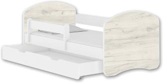 Jugendbett Kinderbett mit einer Schublade mit Rausfallschutz und Matratze Weiß ACMA II 140 160 180 (140x70 cm + Schublade, Weiß - Eiche Weiß)