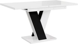 MEBLINI Esstisch Ausziehbar - Esszimmertisch Modern - Küchentisch - Säulentisch - Ausziehtisch - Dining Table - Esszimmertische - 120-160x80x75cm - MASIV - Weiß Hochglanz/Schwarz Hochglanz