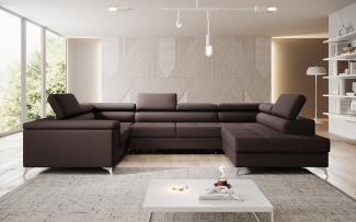 Designer Sofa Torino mit Schlaf- und Klappfunktion Stoff Dunkelbraun Rechts