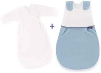 Träumeland 'LIEBMICH' 3tlg. Babyschlafsack-Set, Punkte blau, Größe 56/62, mit umlaufendem Reißverschluss, inkl. 2 Innenschlafsäcken