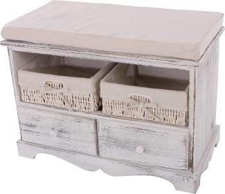 Sitzbank Kommode mit 2 Körben 42x62x33cm, Shabby-Look, Vintage ~ weiß