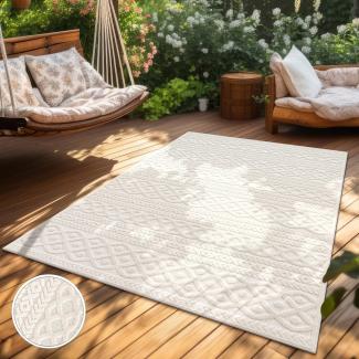 Paco Home Outdoor Teppich Wetterfest Balkon Wohnzimmer Skandinavisches Boho Muster Einfarbig Geometrisch 3D Effekt Moderne Deko, Grösse:160x230 cm, Farbe:Creme 4