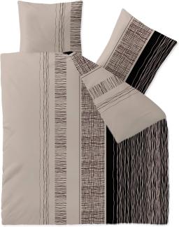 CelinaTex Touchme Biber Bettwäsche 200 x 220 cm 3teilig Baumwolle Bettbezug Greta beige grau schwarz