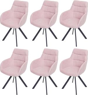 6er-Set Esszimmerstuhl HWC-J69, Küchenstuhl Stuhl mit Armlehne, drehbar Auto-Position, Samt ~ rosa