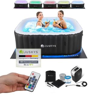 Juskys Whirlpool Palmira für bis zu 6 Personen - Outdoor Indoor Pool aufblasbar & mit LED - 2 m Aussenwhirlpool - Spa Hot Tub eckig - Schwarz