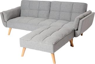 Mendler Schlafsofa mit Ottomane, Couch Sofa Gästebett, Schlaffunktion 218x175cm ~ Stoff/Textil hellgrau