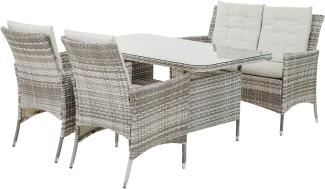 greemotion Dining-Set Parma 4-teilig, Polyrattan Gartenmöbel Sofa- Set, Kissen Grau