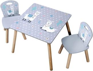 Kesper | Kindertisch mit 2 Stühlen, Material: Faserplatte, Maße: 55 x 55 x 45 cm, Motiv: Alpaka, Farbe: Grau | 17702 13