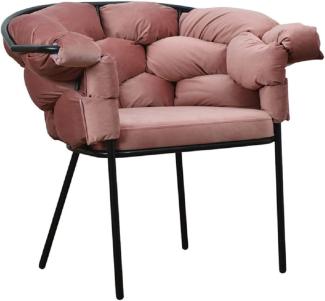 Casa Padrino Luxus Designer Sessel Rosa / Schwarz 81 x 64 x H. 75 cm - Wohnzimmer Sessel - Hotel Sessel - Wohnzimmer Möbel - Luxus Möbel - Wohnzimmer Einrichtung - Luxus Einrichtung - Möbel Luxus