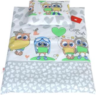 BABYLUX 2 tlg. Set Bezug für Kinderwagen Stubenwagen oder Wiege Garnitur Bettwäsche Kissen Decke 60 x 78 cm (101. Eule Grau)