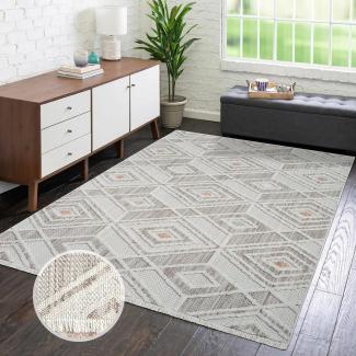 carpet city Teppich-Läufer Kurzflor Flur - Terracotta - 80x150 cm - Teppiche Fransen Boho-Style - Rauten-Muster - Schlafzimmer, Wohnzimmer