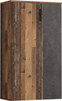 Forte Boots Schuhschrank klein mit 2 Türen, Holzwerkstoff, Old Wood Vintage Dekor + Betonoptik Dunkel, 68. 90 x 34. 79 x 120,41 cm