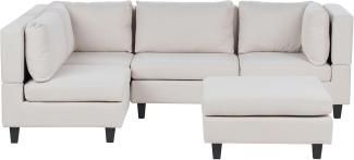 4-Sitzer Ecksofa Leinenoptik hellbeige rechtsseitig mit Ottomane UNSTAD