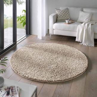 Taracarpet Shaggy Teppich Wohnzimmer Venezia Hochflor Langflor Teppiche modern Beige 200 cm rund