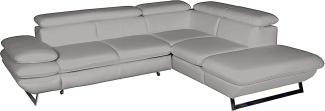 Mivano Ecksofa Prestige / Couch in L-Form mit Ottomane / Kopfteile und Armteil verstellbar / 265 x 74 x 223 / Kunstleder, hellgrau