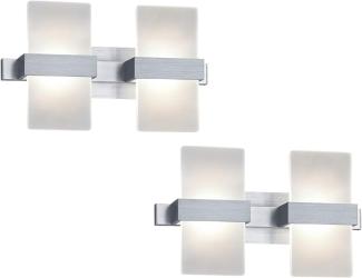 Edle LED Wandleuchten 2er SET, Aluminium gebürstet, Acryl weiß, 30 x 18 cm