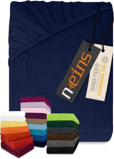 npluseins klassisches Jersey Spannbetttuch - vielen Farben + Größen - 100% Baumwolle 159. 192, 180-200 x 200 cm, Navyblau