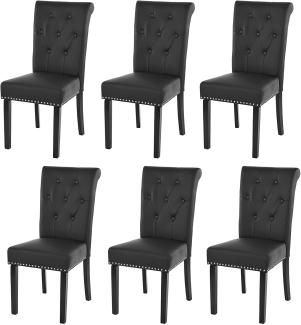 6er-Set Esszimmerstuhl Chesterfield II, Stuhl Küchenstuhl, Nieten ~ Kunstleder, schwarz, dunkle Beine