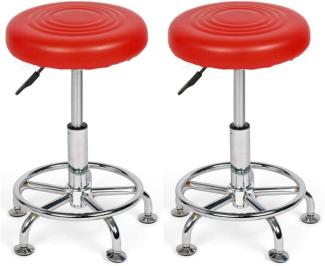Mingone 2er Set Arbeitshocker Bürohocker Sitzkissen kann um 360 ° gedreht Werden Burostuhl Sitzhöhe Kann Eingestellt Werden Sitzkissen aus PU-Leder（Rot+Mit rutschfeste Matte）