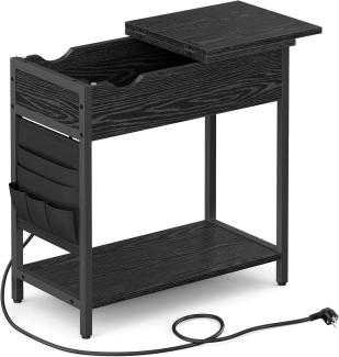 Vasagle Beistelltisch mit Steckdose und USB-Anschlüssen, Spanplatte schwarz mit Holzmaserung, 60 x 31,5 x 60 cm