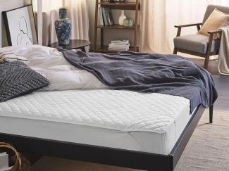 Matratzentopper Weiß Japara Baumwolle und Mikrofaser 180 x 200 cm MANASLU mit Gummizug an den Ecken Versteppt Matratzenschutz Auflage für Doppelbett