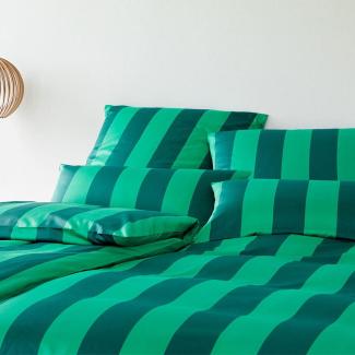 elegante Mako-Satin Bettwäsche Natural Stripe grün | 135x200 cm + 80x80 cm