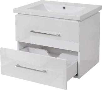 Premium Waschbecken + Unterschrank HWC-D16, Waschbecken Waschtisch, hochglanz 60cm ~ weiß