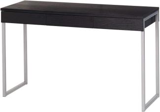 Linearer Schreibtisch mit drei Schubladen, Holzoptik schwarz, 125 x 76 x 51 cm