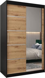 KRYSPOL Schwebetürenschrank Verona 2-120 cm mit Spiegel Kleiderschrank mit Kleiderstange und Einlegeboden Schlafzimmer-Wohnzimmerschrank Schiebetüren Modern Design (Schwarz + Artisan Eiche)