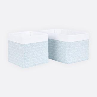 KraftKids Stoff-Körbchen in weiße Feder Muster auf Blau, Aufbewahrungskorb für Kinderzimmer, Aufbewahrungsbox fürs Bad, Größe 20 x 33 x 20 cm
