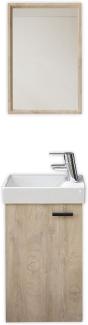 AMY Waschbecken mit Unterschrank und Spiegel in Elegance Endgrain Oak- Kompakter Waschtisch ideal für Gäste WC - 41 x 165 x 23 cm (B/H/T)