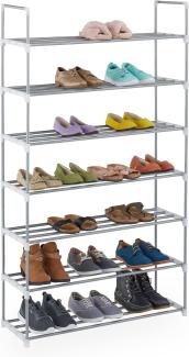Relaxdays Schuhregal Stecksystem, 7 Ebenen, 28 Paar Schuhe, HxBxT: 160,5 x 90 x 31 cm, Schuhständer Metall, silber/weiß