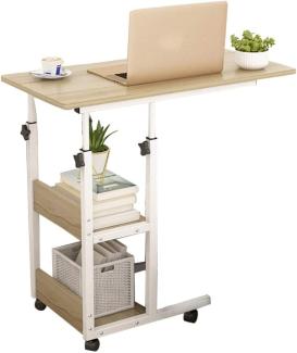 Novhome Beistelltisch mit Rollen Sofatisch Höhenverstellbar Kaffeetisch Wohnzimmertisch Metallgestell Mobiler Schreibtisch mit Lagerregalen für Laptop Zuhause