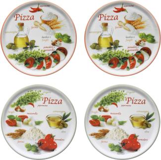 4er Set Pizzateller Napoli Green & Red Ø 32 cm Platte XL-Teller Porzellan